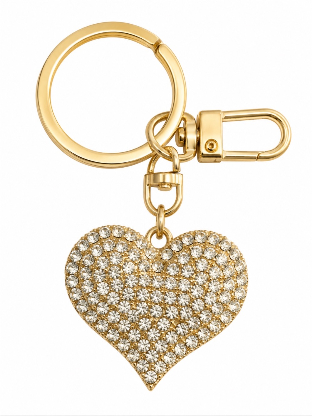 Gold Tone Rhinestone Heart Keychain Bag Charm Sparkling Crystal Pendant